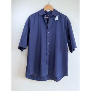 NWT GAP Solid Navy Button Down Cotton Short Sleeve Shirt Relaxed Blue Men Medium